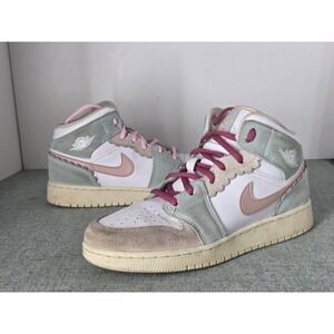 Nike Air Jordan 1 Mid SE Craft Shoes Sneakers Sz 6Y White Pink Green DZ5361-100